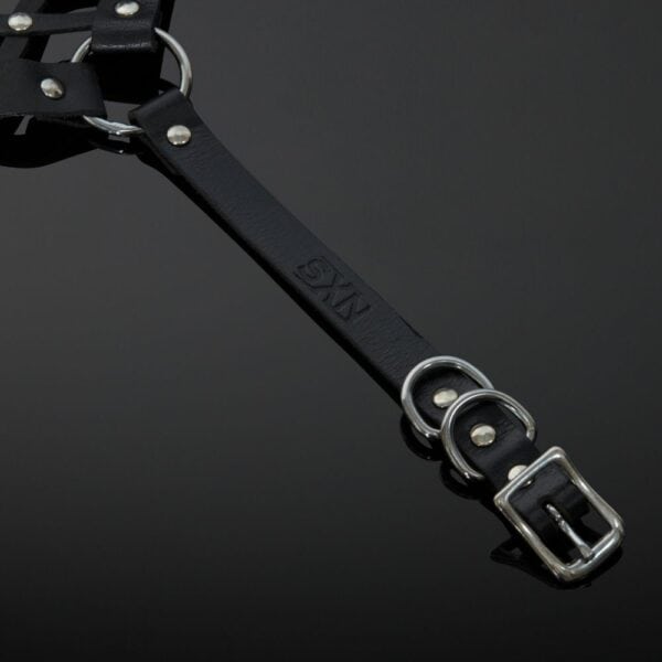 Packshot Bondage Mask in Black Cowhide and Crystals