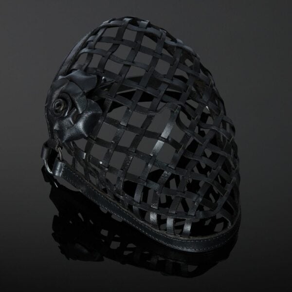 3/4 Packshot of Black Leather and Rose Leather Straps Mask