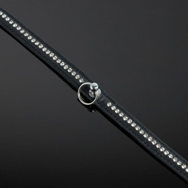 Photo Détail Packshot Collier Bondage Cuir Nubuck Noir et Cristaux en Rhinestones et Anneau