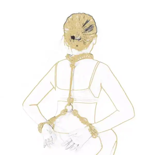Ensemble Bound You II LIEBE SEELE en coton chanvre, menottes poignets et collier tressé. Ajustement facile grâce au système de nœud. Anneau en argent durable et élégant. Confort et sensualité pour le shibari.