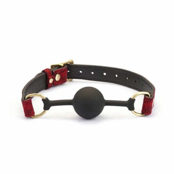 Gag BDSM Kinbaku Ukiyo-e avec touches dorées, conçu en silicone alimentaire pour un confort optimal. Sangles ajustables, lavable et imperméable. Fusion de style et de fonctionnalité pour une expérience unique.