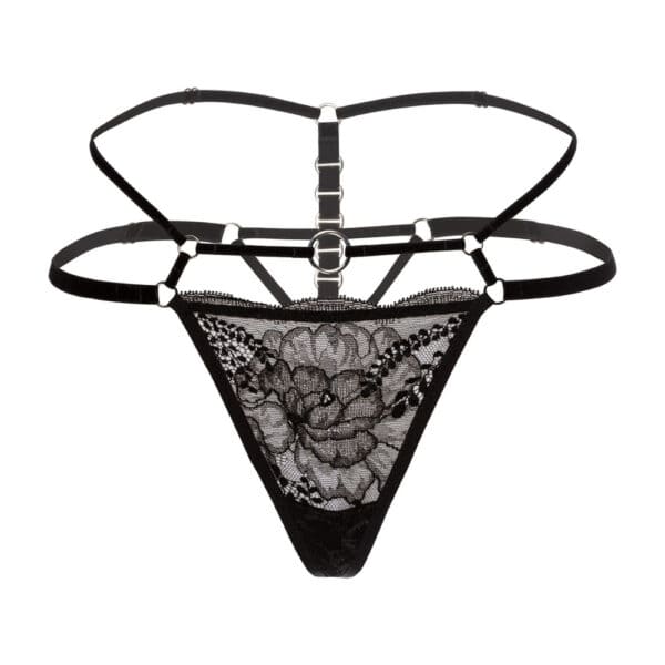Packshot Thong Black Lace and Velvet