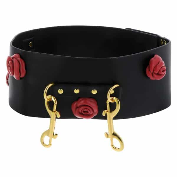 Packshot Ceinture Bondage en Simili cuir et Cuir véritable Détails Fleurs Roses et Finitions Dorées Métal sans nickel