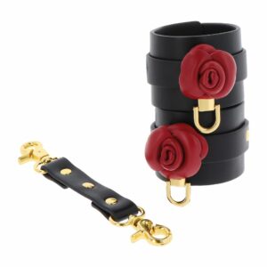 Esposas de polipiel negra con rosas rojas Packshot