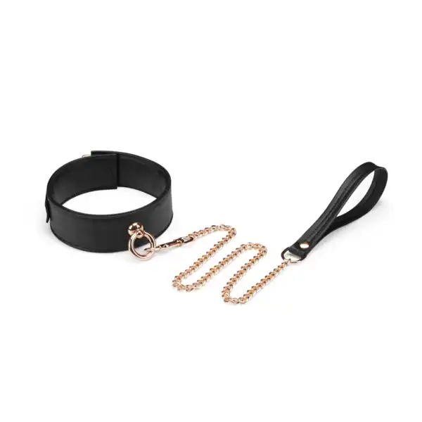 Packshot Collier et Laisse En Organosilicone Noir avec Chaîne en Or Et O-Ring en Or
