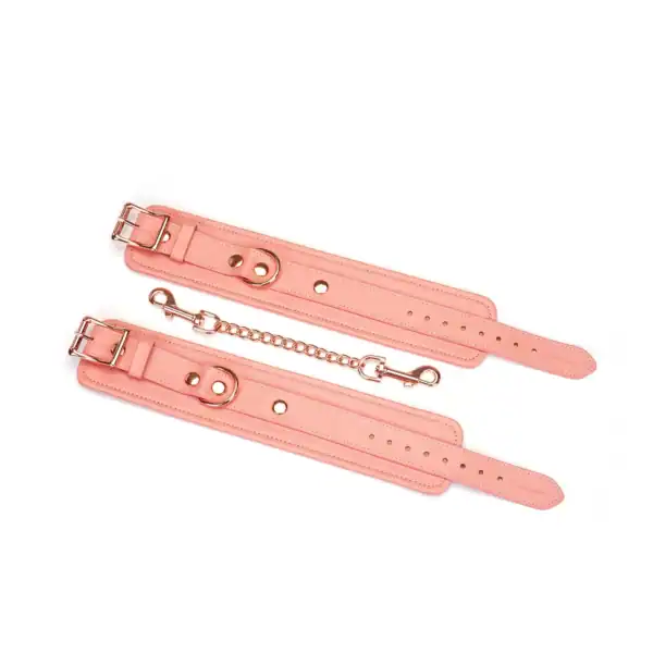 Packshot Handschellen Knöchelfesseln Pink Leder