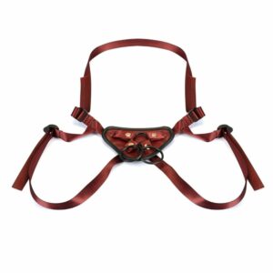 Packshot of a Red Leather Strap-On Harness