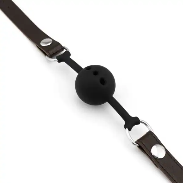 Packshot GAG Brown Lambskin Leather Gag Detail on Black Silicone Ball