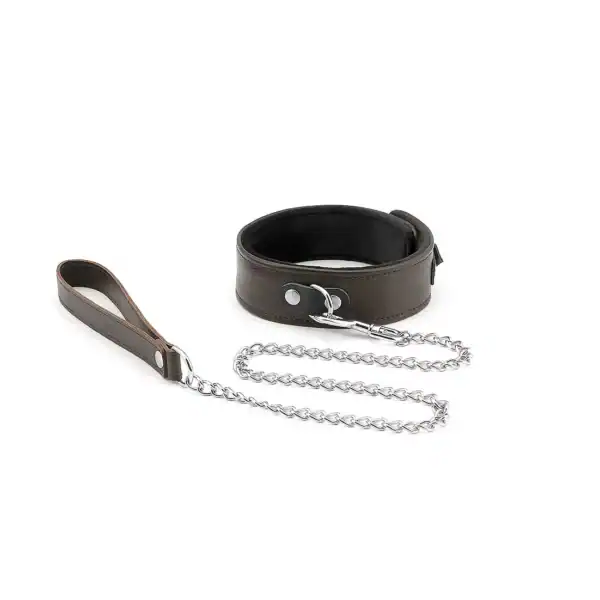Produktfoto: Halsband und Leine aus schwarzem Lammleder mit silberner Kette