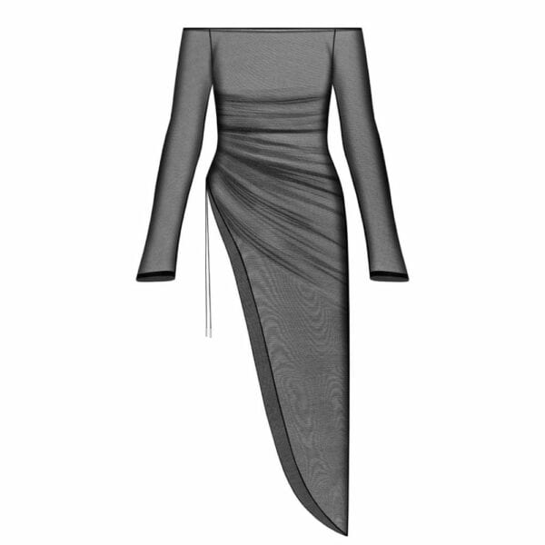 Packshot Semi-sheer Knitted Slit Maxi Dress Negro