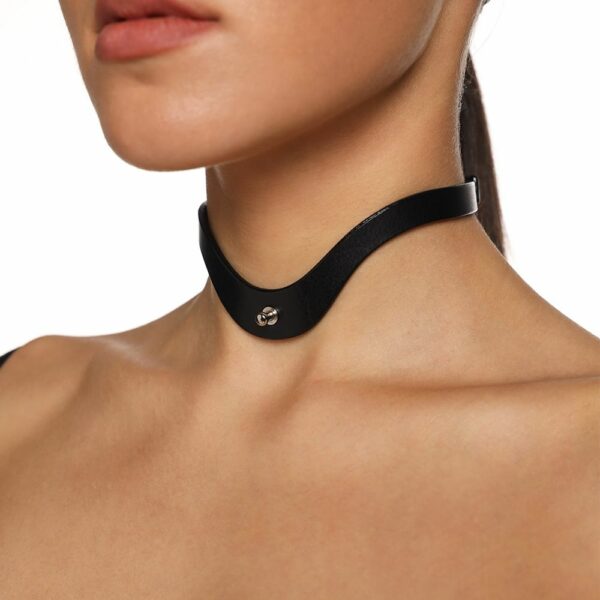 Photo of Black Leather Bondage Necklace with Nickel Plated Hardware
