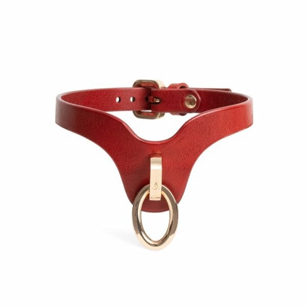 Packshot Bondage Necklace in Red Leather and Nickel-Plated Hardware