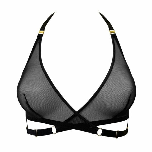 BORDELLE Signature - Mesh Wrap Bra Black Черный бюстгальтер из сетки с золотыми деталями