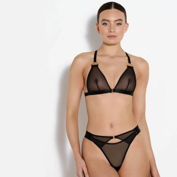 BORDELLE Signature - Soutien-Gorge Triangle Résille Noir Soutien-Gorge en Résille Noir avec Détails Dorés