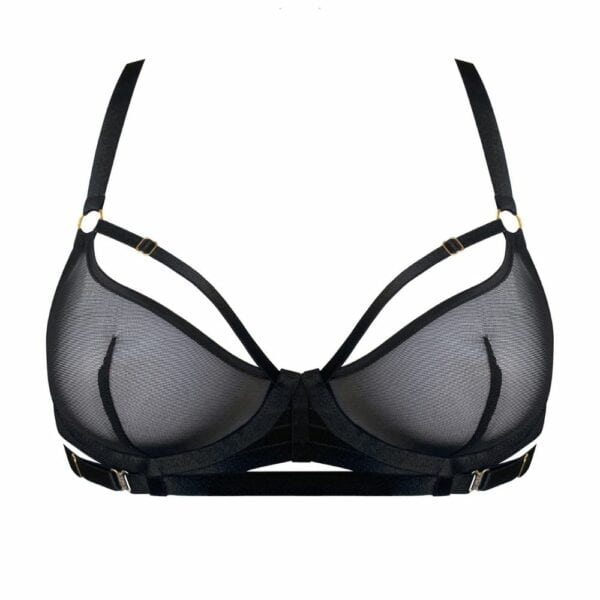 Sujetador balconnet de rejilla negro