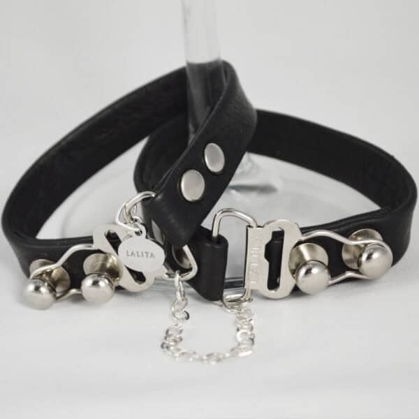 LALITA - HerCuff bracelet LALITA black leather bracelet sold by Brigade Mondaine.