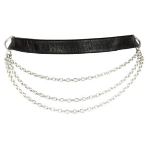 Gargantilla de cuero negro con cadena de plata ajustable, vendido por Brigade Mondaine.