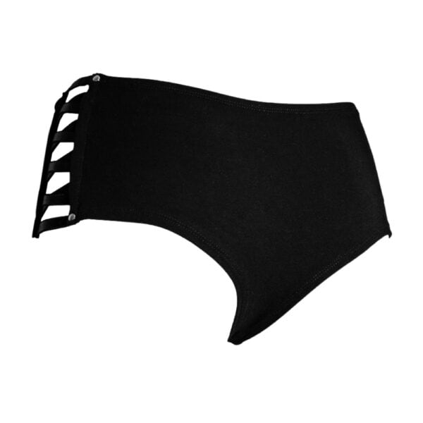 LALITA - Corset Bodyshorts Black shorty with open sides adorned with criss-cross straps and metal snaps for a glamorous, sexy touch.