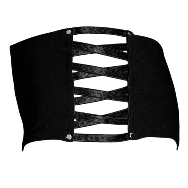 LALITA - Corset Bodyshorts Black shorty with open sides adorned with criss-cross straps and metal snaps for a glamorous, sexy touch.