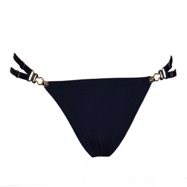 LALITA - Garter G-String String harnais noir minimaliste avec ceintures fines et fermetures de porte-jarretelles.