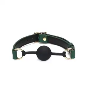 Packshot Baillon GAG en Cuir Vert et Boule en Silicone Noir