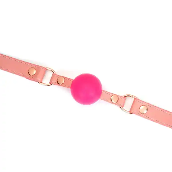 Packshot Baillon GAG aus rosa Leder Detail auf der Kugel aus rosa Silikon