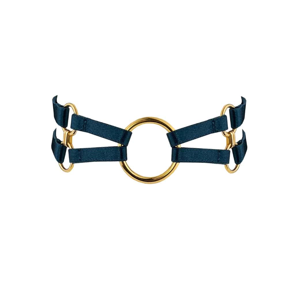 Collier Choker bleu Avec O-Ring Doré