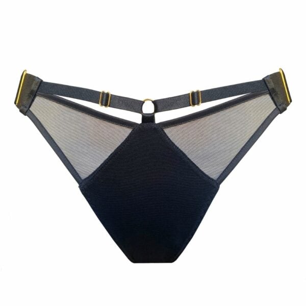 BORDELLE Signature - Slip Burnt Black Netz-Slip Schwarz Vergoldete Details