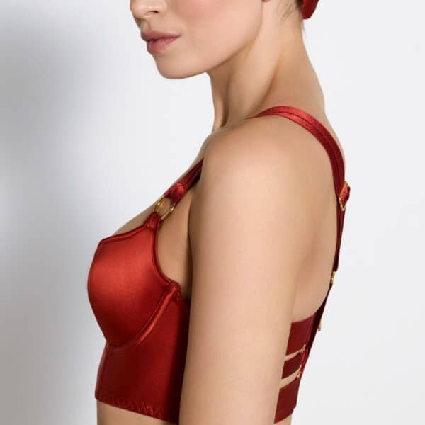 BORDELLE Signature - Bustier Seda Rojo Quemado Corpiño de satén rojo bruñido con detalle dorado