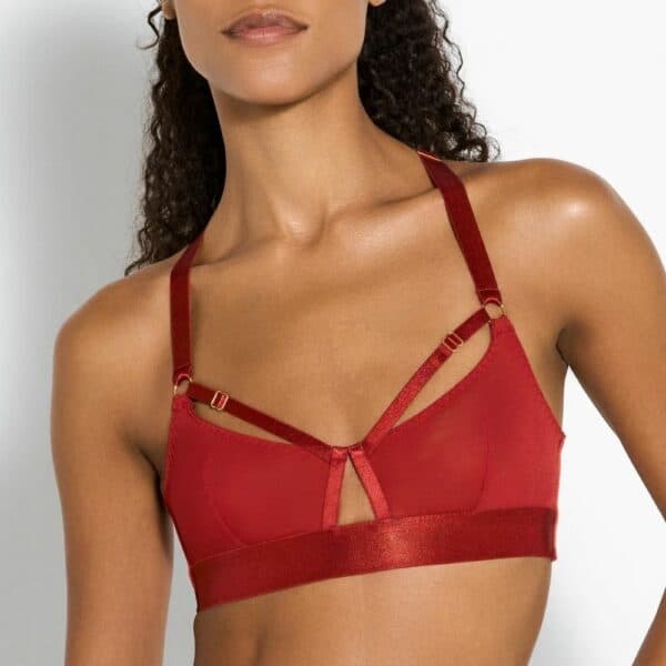 BORDELLE Signature - Soutien-Gorge Burnt Red - String Soie Rouge Brulé - Nippies O Email Rubis Soutien-Gorge Rouge Brulé et String Soie Rouge avec Détails Dorés