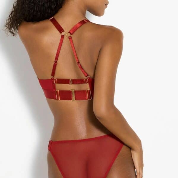 BORDELLE Signature - Soutien-Gorge Burnt Red - String Soie Rouge Brulé - Nippies O Email Rubis Soutien-Gorge Rouge Brulé et String Soie Rouge avec Détails Dorés