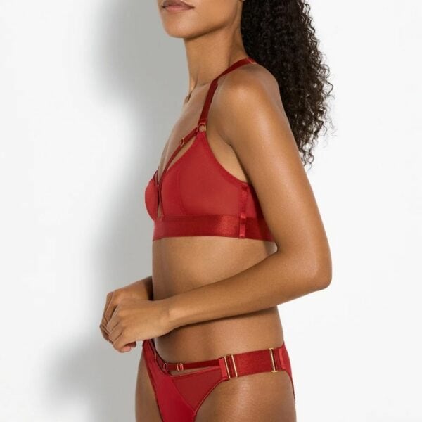 BORDELLE Signature - Soutien-Gorge Burnt Red - String Soie Rouge Brulé - Nippies O Email Rubis Soutien-Gorge Rouge Brulé et String Soie Rouge avec Détails Dorés