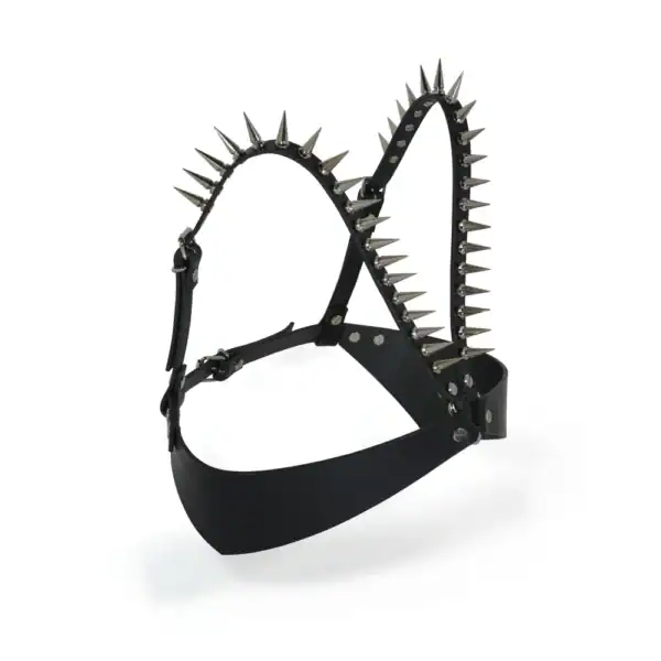 Leather bra with silver spikes in nickel-plated hardware