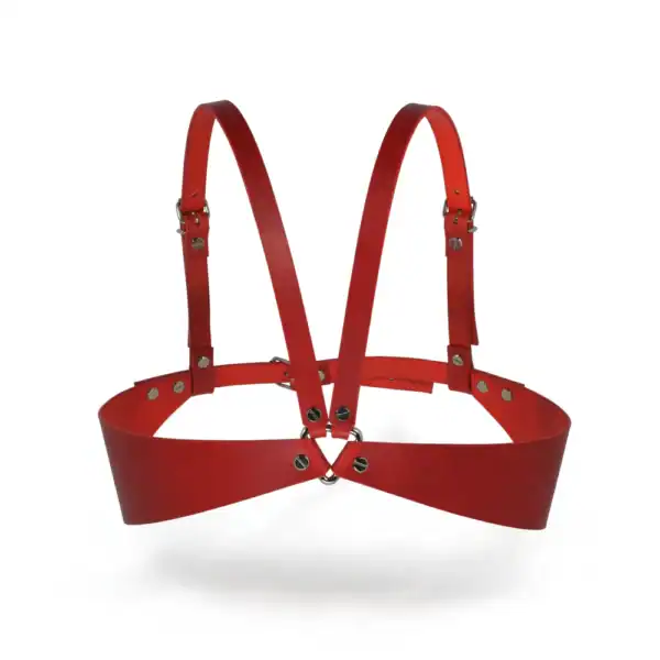 Soutien-Gorge Ouvert en cuir pleine fleur tanné végétal de haute qualité Rouge avec Détails en Quincaillerie nickelée fait à la main en grèce
