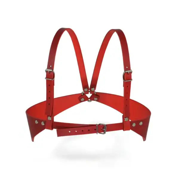Soutien-Gorge Ouvert en cuir pleine fleur tanné végétal de haute qualité Rouge avec Détails en Quincaillerie nickelée fait à la main en grèce
