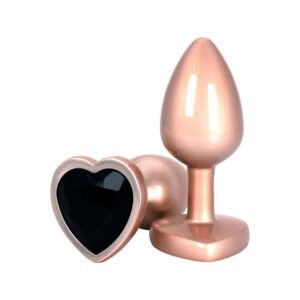 Analplug Time to Shine aus goldfarbenem Aluminium mit schwarzem funkelndem Stein in Herzform, elegantes und bequemes Design.