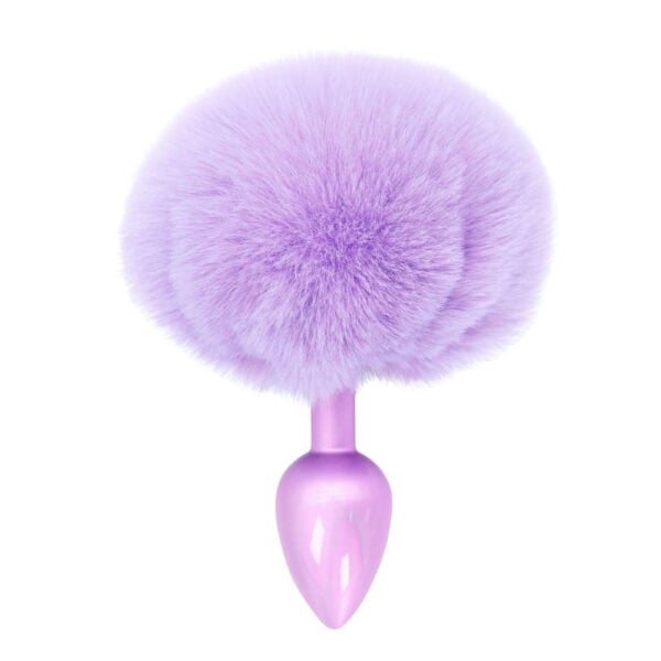 Plug anal Bunnytail morado con suave cola de piel sintética, diseño refinado y cómodo.