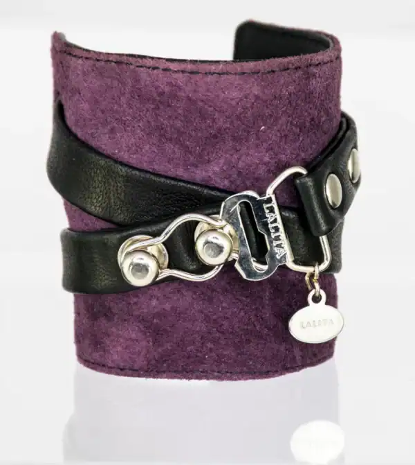 LALITA - The Cuff Set Menottes Bracelets Réversibles Noir et Violette en Cuir et Acier Inoxydable