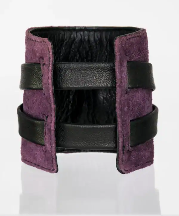 LALITA - The Cuff Set Menottes Bracelets Réversibles Noir et Violette en Cuir et Acier Inoxydable