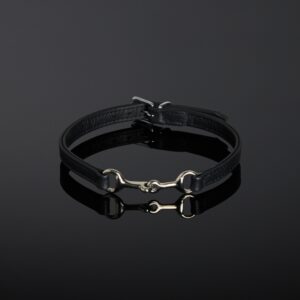 Choker en cuir Noir de selle double face et mors en métal
