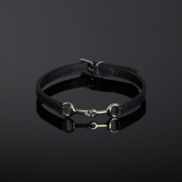 Double-sided black saddle leather choker with metal bits