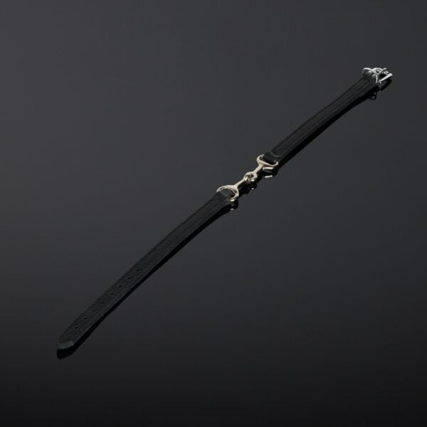 Double-sided black saddle leather choker with metal bits