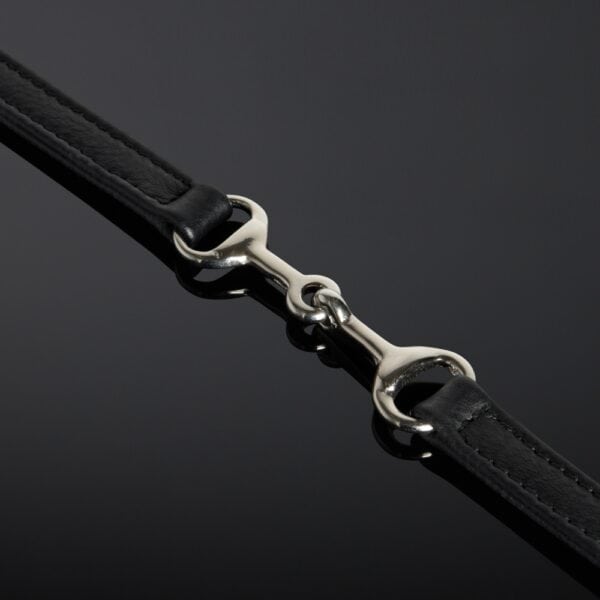 Double-sided black saddle leather choker with metal bits