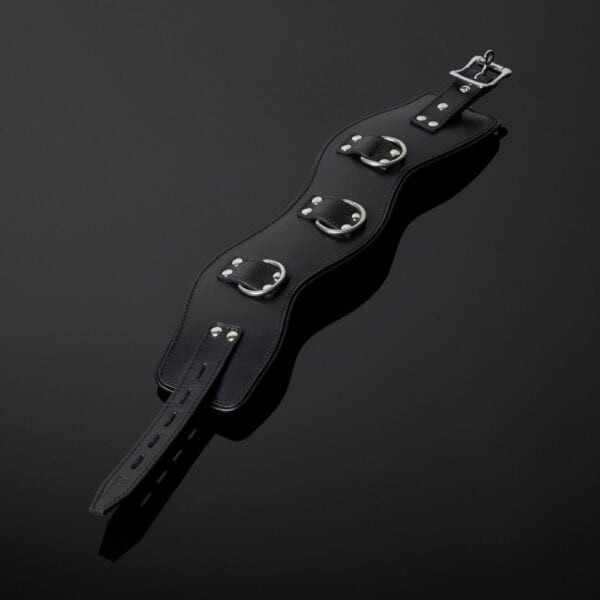 Bondage-Posture-Halsband aus schwarzem Leder Drei D-Ringe