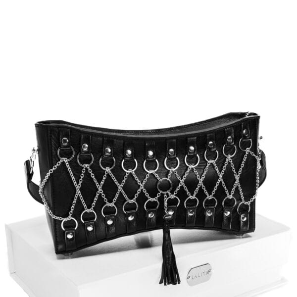 LALITA - Sac à Main Corseté Kali Sac à main Corseté avec Chaînes Argent Massif et Cuir Véritable