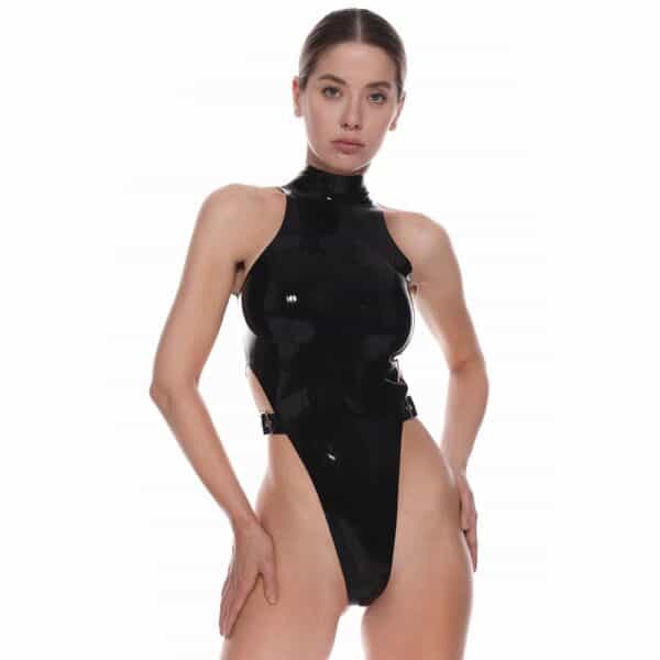 Body en Latex naturel Noir Sangles Réglables avec Boucles