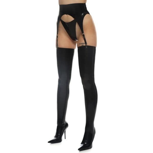 Lencería de Látex con Liguero de Látex Natural Negro y Medias de Látex Negro