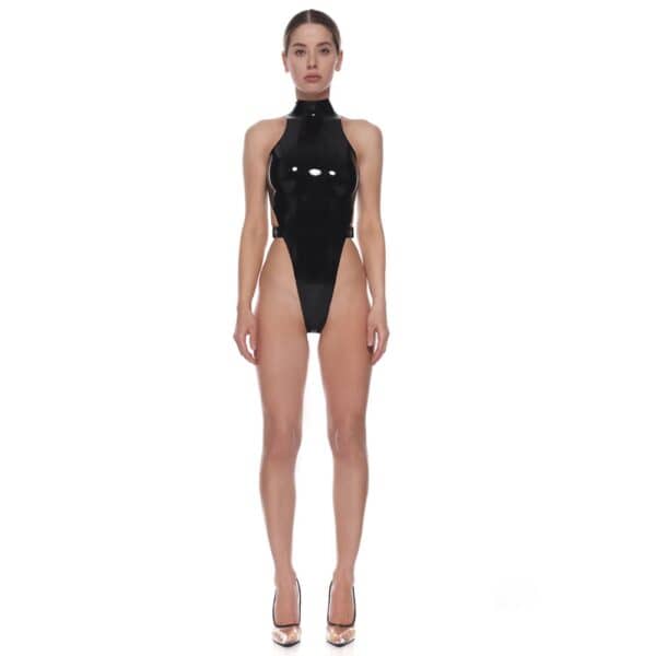 Body en Latex naturel Noir Sangles Réglables avec Boucles