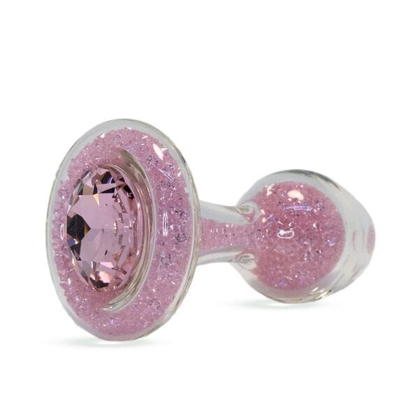 Borosilikatglas-Stecker mit rosa Kristallen