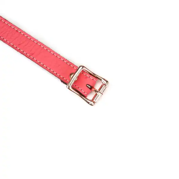 Choker Heart in pink embossed ostrich skin leather with rose gold metal center heart. Sturdy metal buckle. A seductive, assertive fetish accessory. Adjustable for perfect comfort.